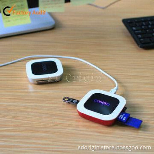 Mini USB Hub Card Reader Combo with 2-port USB Hub and 4-port Card Reader, Logo by Laser Engraving